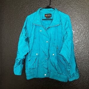 80s/90s Andy Johns Women's Teal Windbreaker Utility Jacket